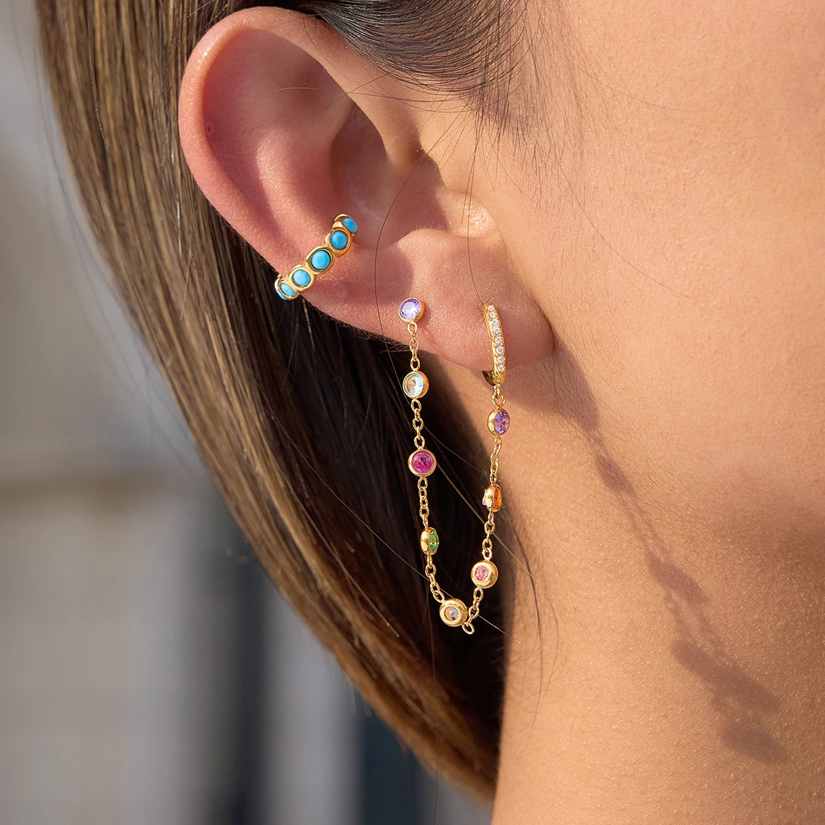 Youthway Colorful Round Zircon Tassel Earrings For Women Minimalist 18K Gold PVD Plated Stainless Steel Earrings Fashion Jewelry 260303