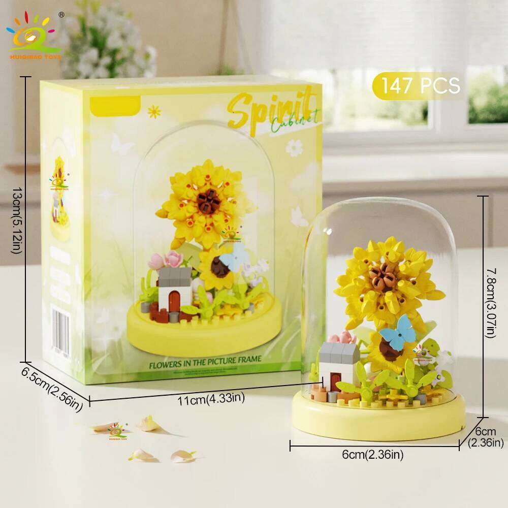 HUIQIBAO MOC Display Box Micro Building Block DIY Flower Mini Diamond Model Brick Toy for Children Desk Decoration Z260306