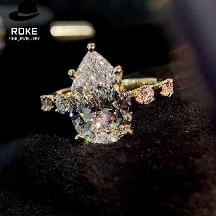 9K-18K Gold Elegant Ladies 403ct Diamond Ring Lab-grown Pear-shaped Diamond Centre Stone Claw-set Design