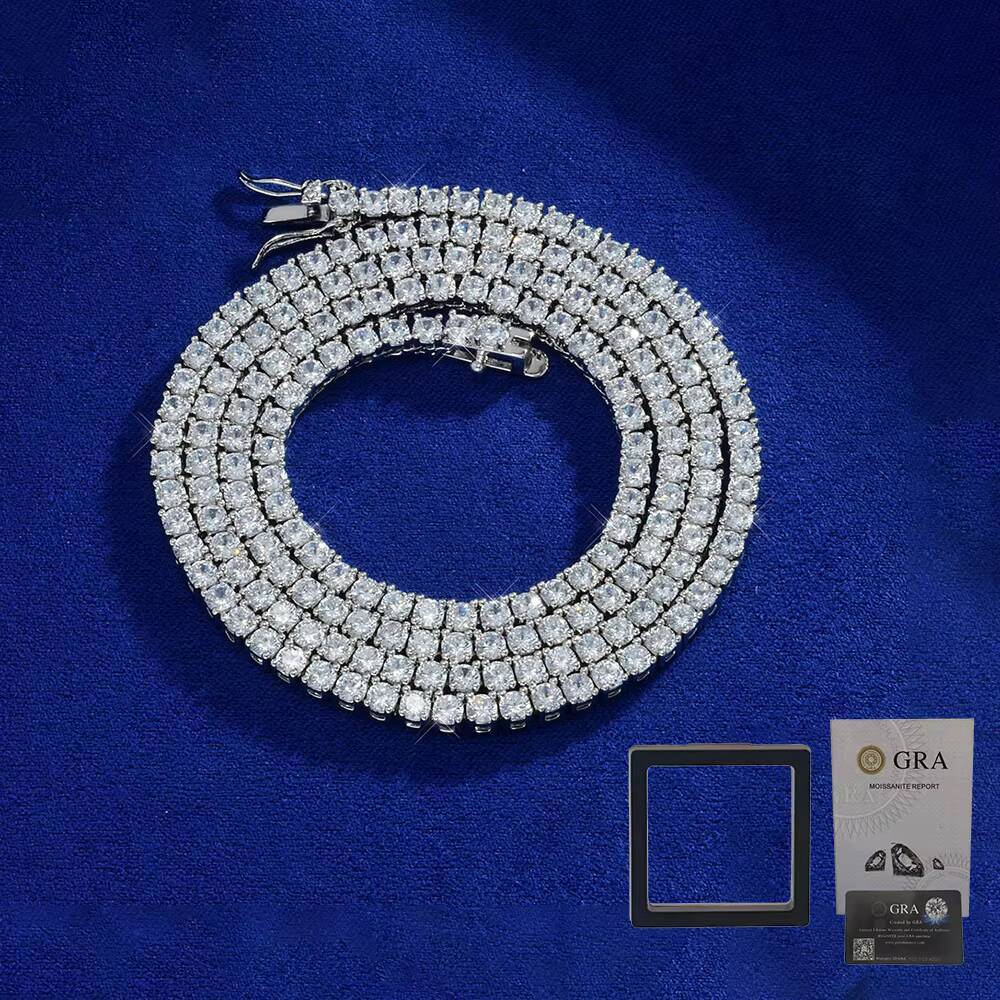 Hiphop Moissanite Jewelry 3mm/4mm 925 Silver D Color GRA Moissanite Tennis Chain Necklace for Men and Women