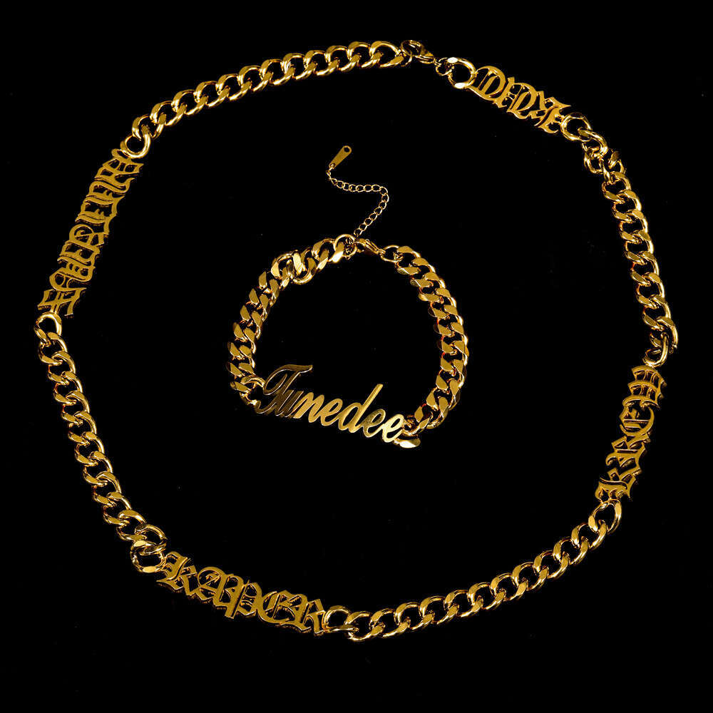 Men's stainless Cuban chain, English letter necklace, hip-hop jewelry, unisex titanium steel personalized necklace and bracelet