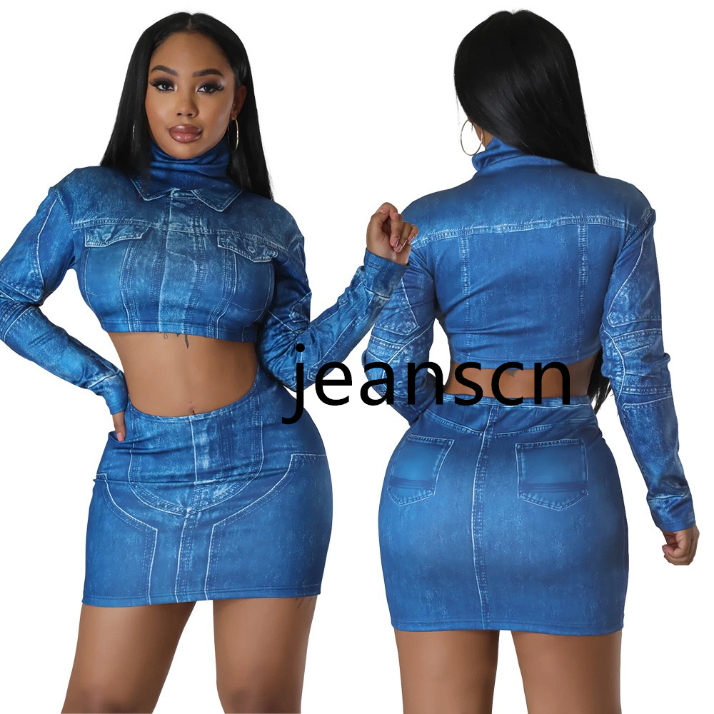 Designer Denim Tracksuits Two Piece Sets Women Long Sleeve Patchwork Denim Jacket and Shorts Outfits Y2k Jeans Vintage Streetwear Bulk Wholesale Cloth