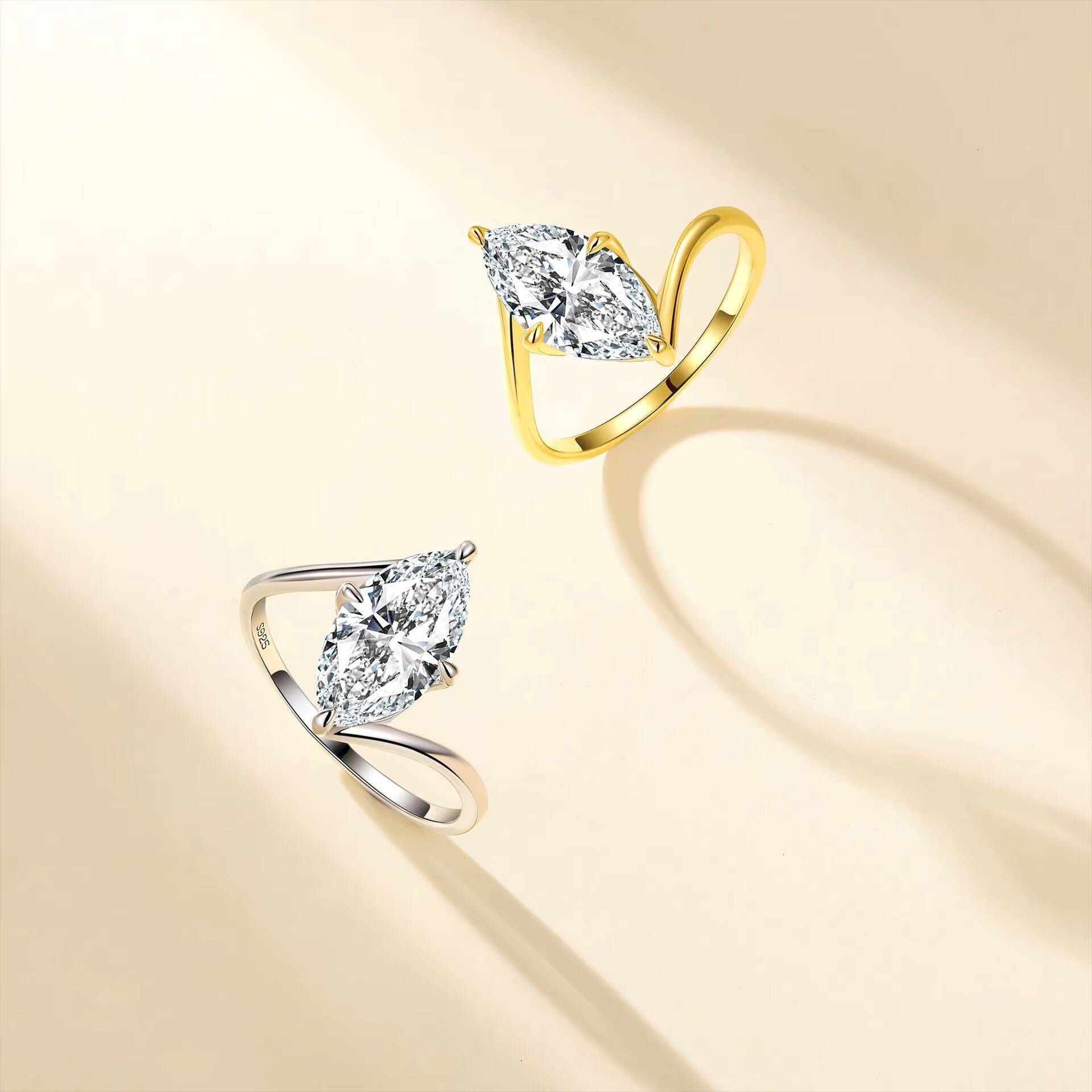 Fine 925 Sterling Silver 14K Gold Plated Marquise Cut 3 GRA Moissanite Engagement Jewelry Solitaire Diamond Modern Ring
