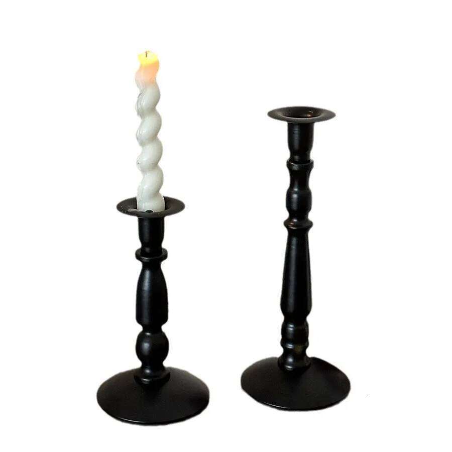 1PCS Black Candle Holder Nordic Living Modern Decoration Table Room Creative Candlestick Glass Vase Bookshelf Decor XJ260305