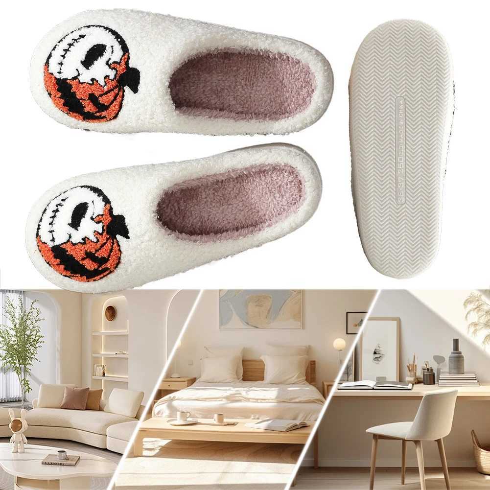 Halloween Pumpkin Plush Slippers Warm Slip-on House Shoes Comfortable Flat Thermal Slippers Cute for Outdoor Indoor Bedroom S260305