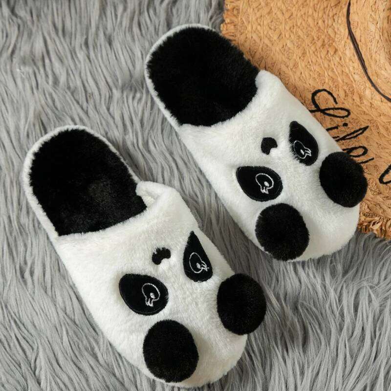2025 new women's winter cartoon panda plush indoor anti slip warm and comfortable cotton slippers