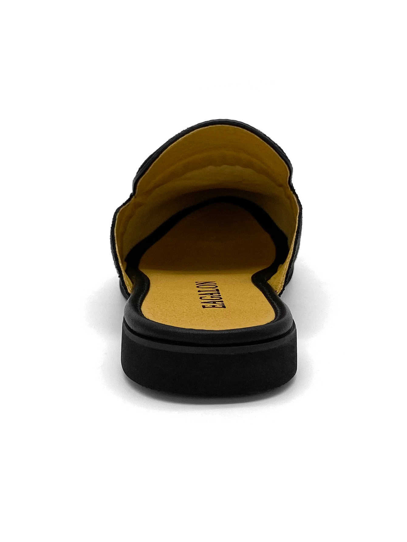Men's Black Velvet Mules with Allover Gold Rhinestones and Blue Letter Embellishment Luxury Backless Loafers
