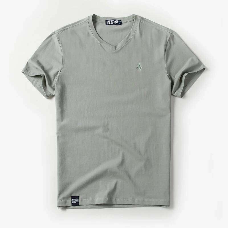 Men T-shirt Solid Color V-neck Men's Short Sleeve T Shirt Casual Cotton Slim Basic Tops Lycra Fabric 26H0306