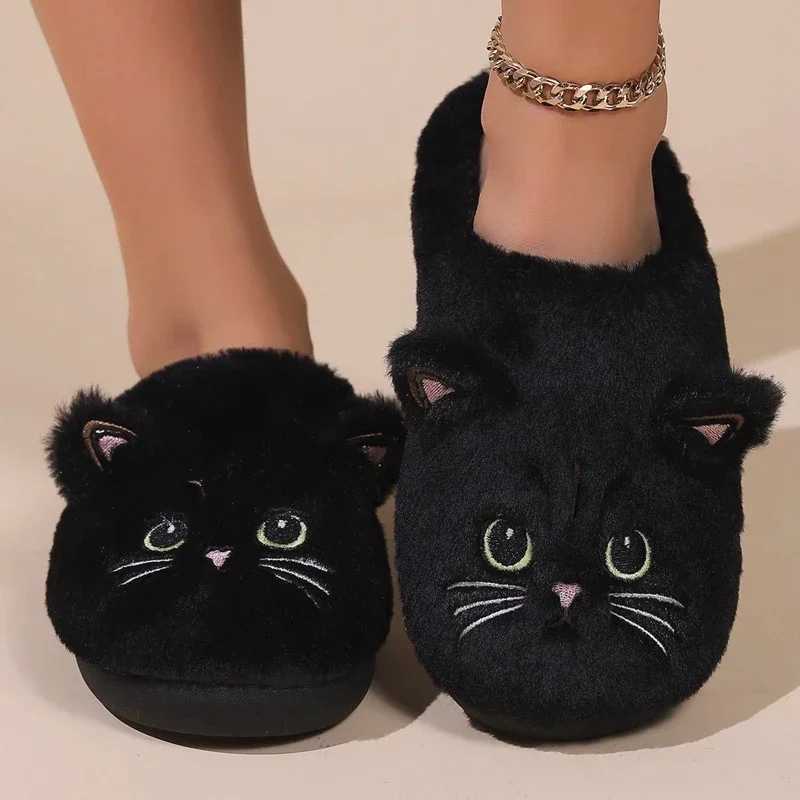 Autumn and Winter Cotton Slippers for Men and Women Cartoon Kitten Indoor Plush Slippers for Couples Home Keeping Warm S260305