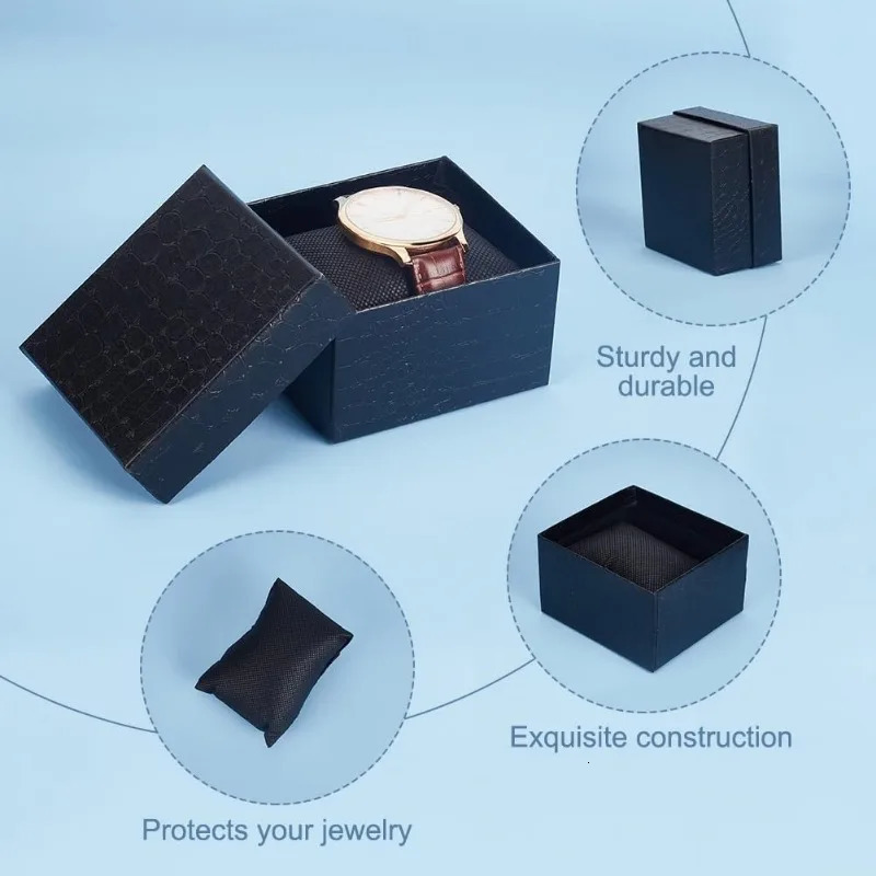 10 Pcs Paper Gift Boxes 3321209 Inch Square Watch Box Kraft Jewelry Gift Box with Pillow Cardboard Bracelet Storage Box 260304