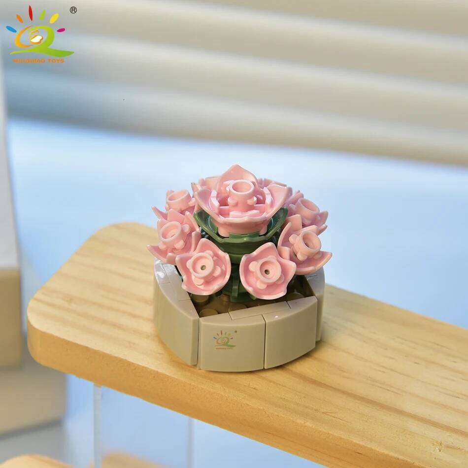HUIQIBAO MOC Flower Succulents Building Blocks Everlasting Flowerpot Bonsai Gardens Romantic Bricks DIY Potted Plants Model Kids Z260306