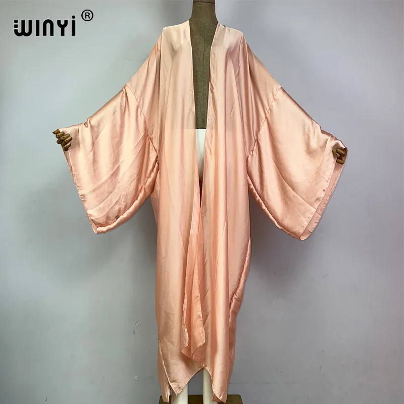 WINYI kimono boho monocolour kaftans beach wear Elegant Holiday outfits for women cover ups comfortable dress 260228