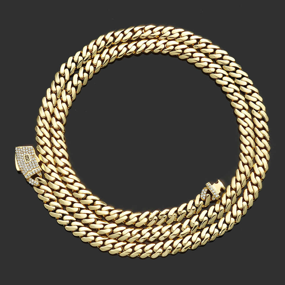 European and American Hip-Hop Cross-Border 14K Gold Smooth Cuban High-Quality Trendy Men's Jewelry Personalized Necklace Customization