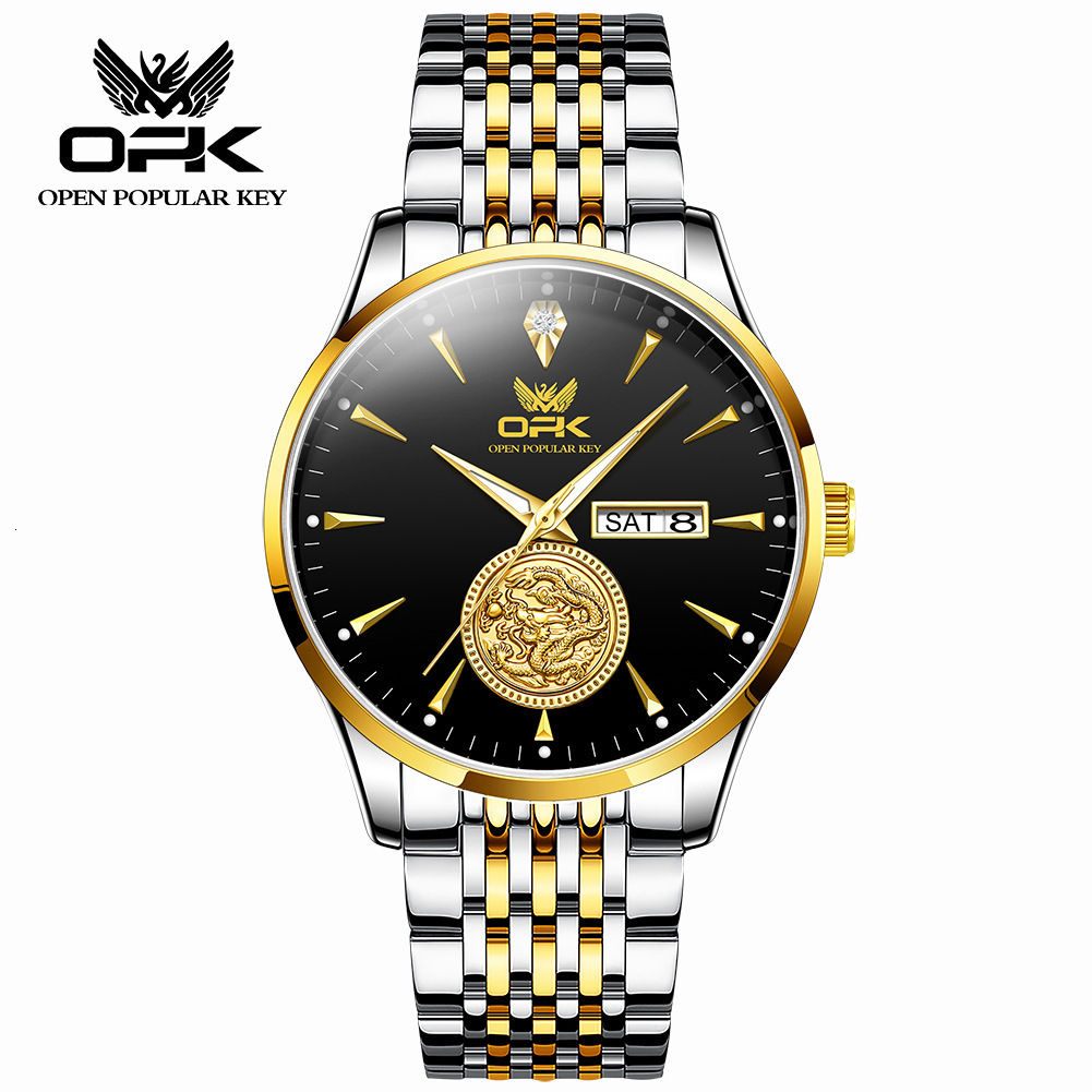New OPK brand watch waterproof luminous dual calendar steel strap genuine men's watch popular in Europe and America men's luxury watch