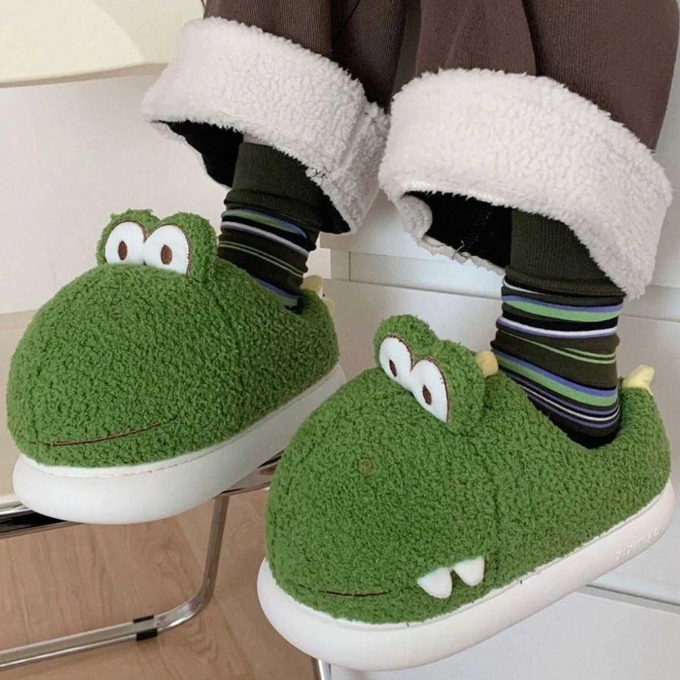 Cute Dinosaur Winter New Women Slipper Soft Heel Platform Fur Warm Indoor Comfortable Home Fluffy Home Slippers S260305