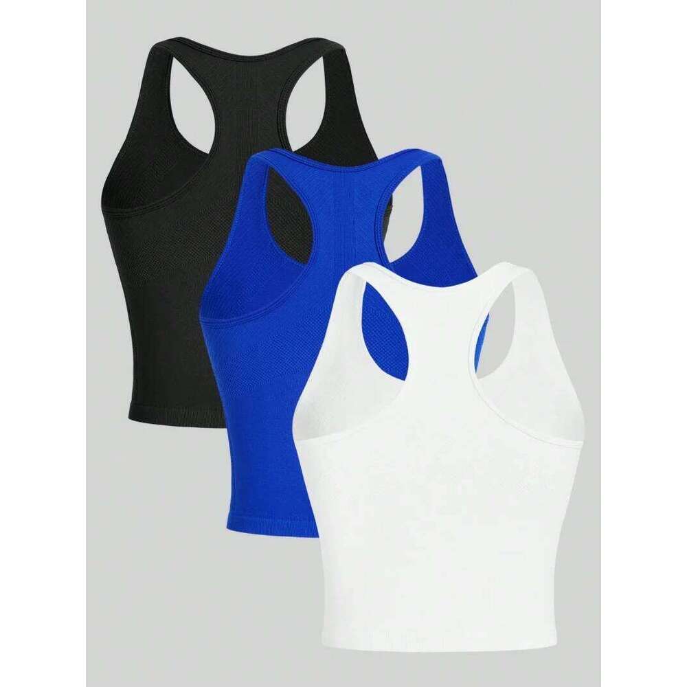 3 Piece Yoga Vest Women Gym Sports Racer Crop Tops Seamless Streetwear Rib Knit Workout BreathableTank Top Female 26Y0306