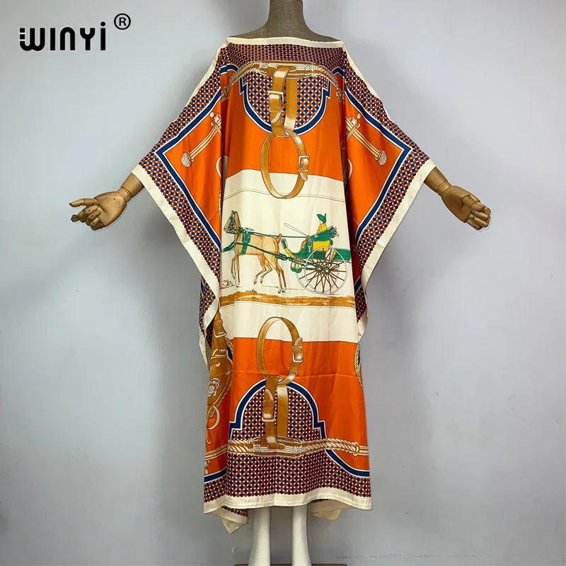 WINYI 2023 Africa Fashion boho printed twill Kaftan Maxi dress Summer Beach Bohemian Caftan long for lady 260228