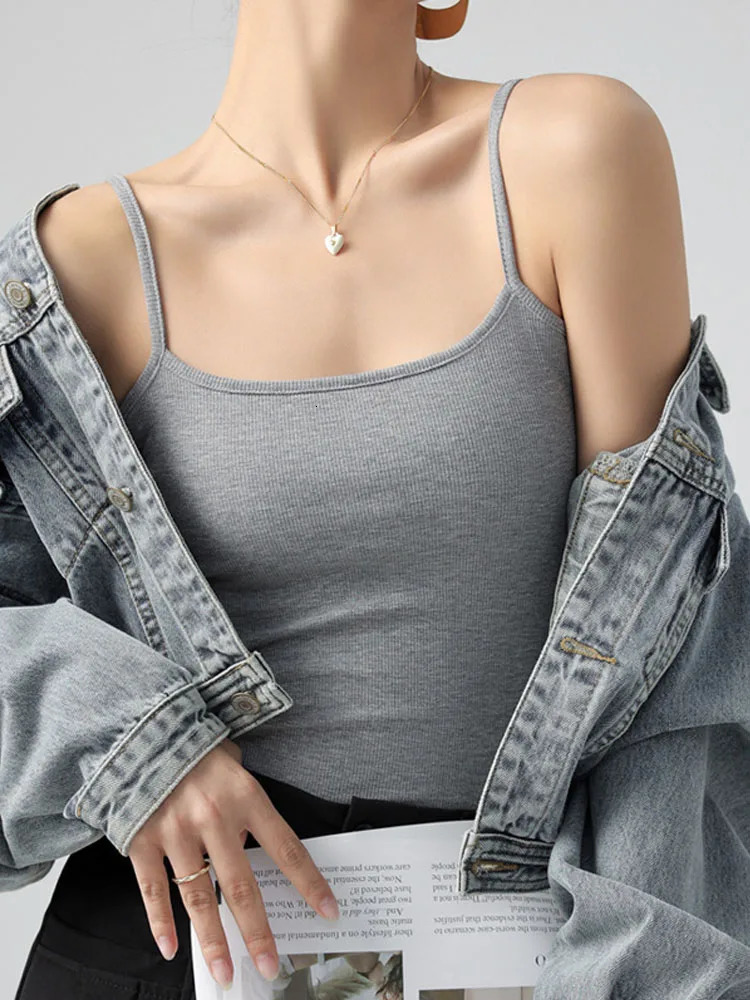 Summer Basic Tanks Spaghetti Strap Camis Solid Stretch Tops for Women Sleeveless Slim Fit Basic Solid Knitted Camisole 260306