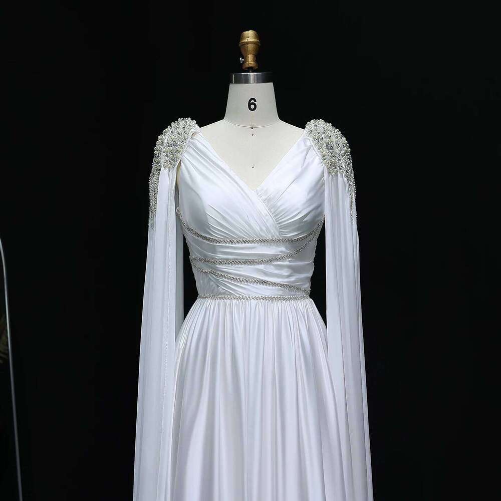 Rose Gold Arabic V-Neck Turquoise Evening Dress With Cape Women Wedding Party Gown Customized