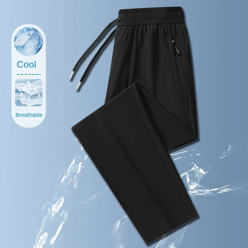 Ice Silk Mens trousers summer black-and-gray thin style business casual pants outdoor stretch breathable straight leg loos 260304