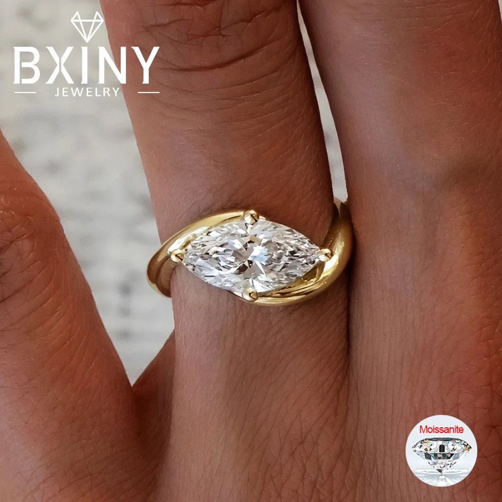 BXINY 1/2CT Marquise Ring S925 Silver 18K Gold Plated for Women Men Solitaire Wedding Band Gift Fine Jewelry with GRA 260302