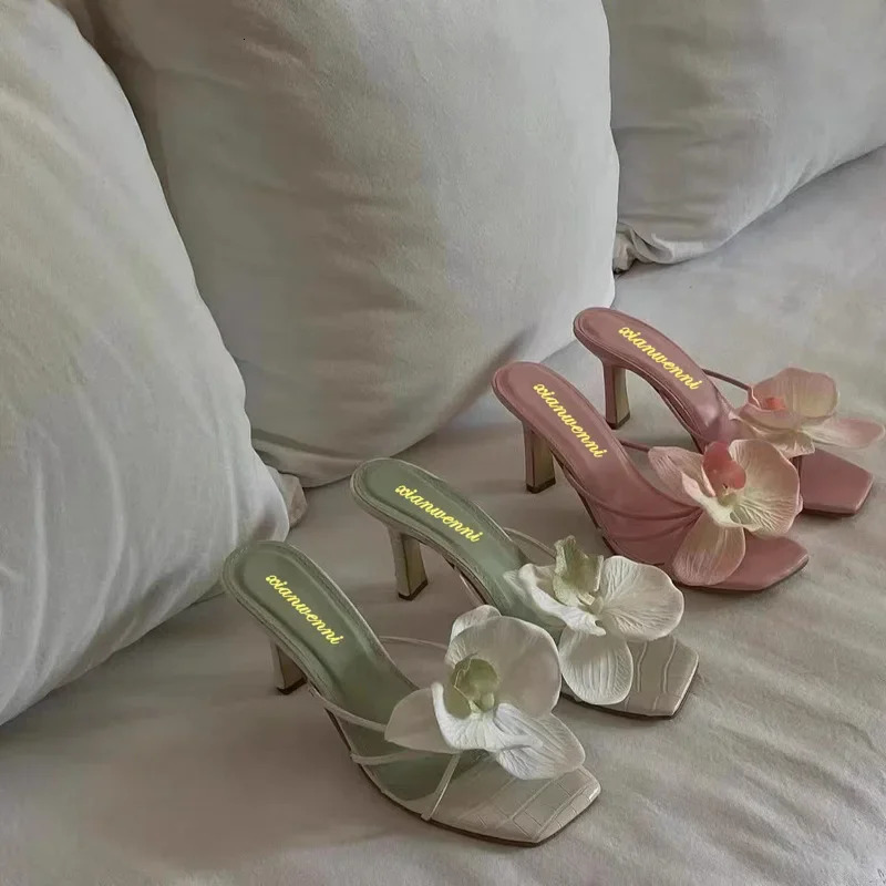 Spring and Autumn Womens High Heels Sandals Elegant Style Flower Toe High Heels Slippers Casual Summer Womens Shoes 260305