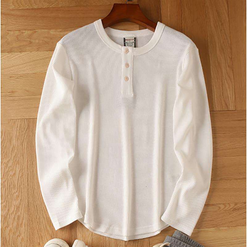 European and American Tough Guy Henry V-Neck Live Streaming One-Piece Dropshipping Men's All-Cotton Waffle Long-Sleeve T-Shirt Base Shirt Cotton 
