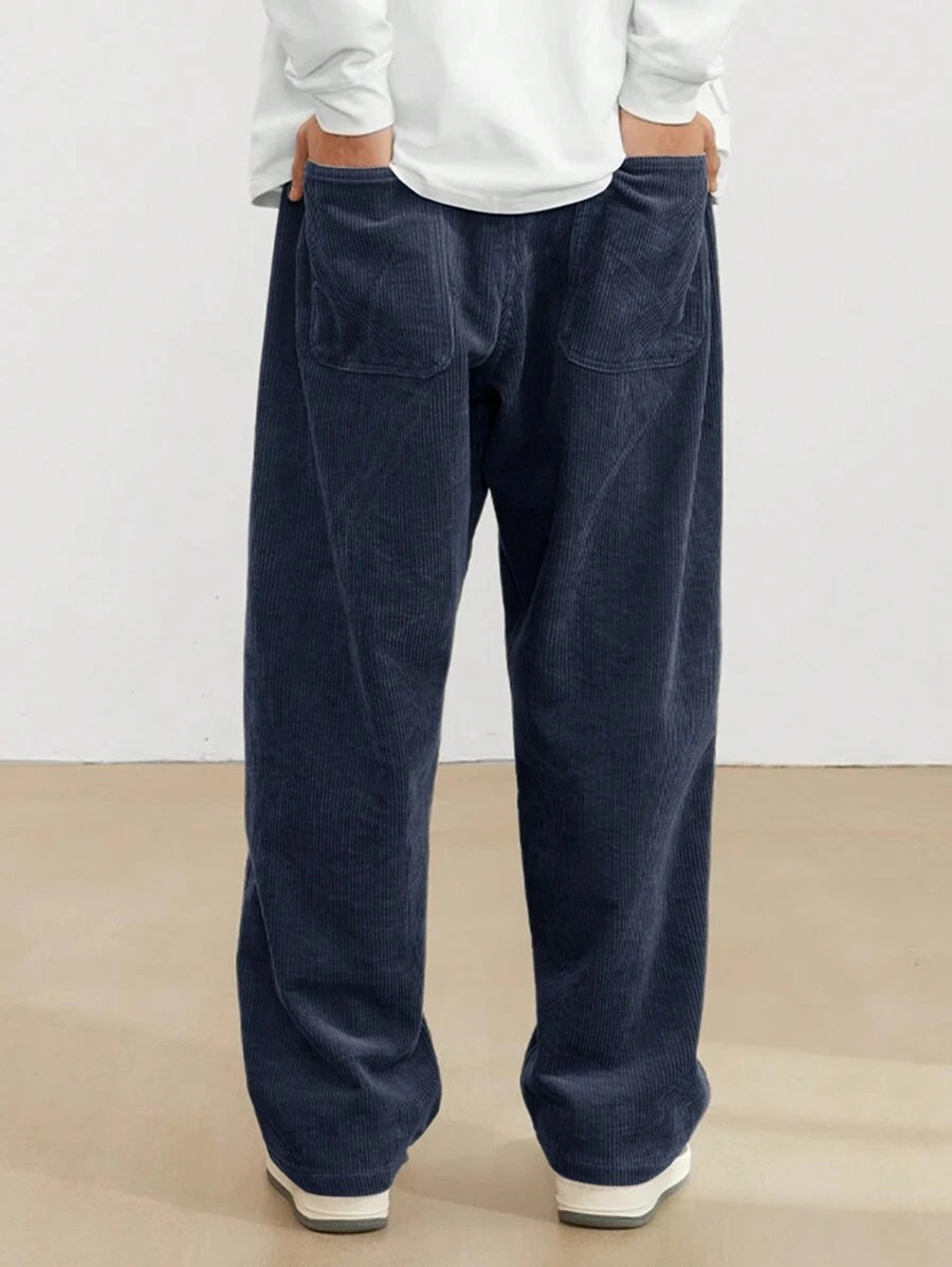 2026 fashion Mens Corduroy Straight Casual Pants spring autumn Outdoor Streetwear with Drawstring Elastic Waist 260304