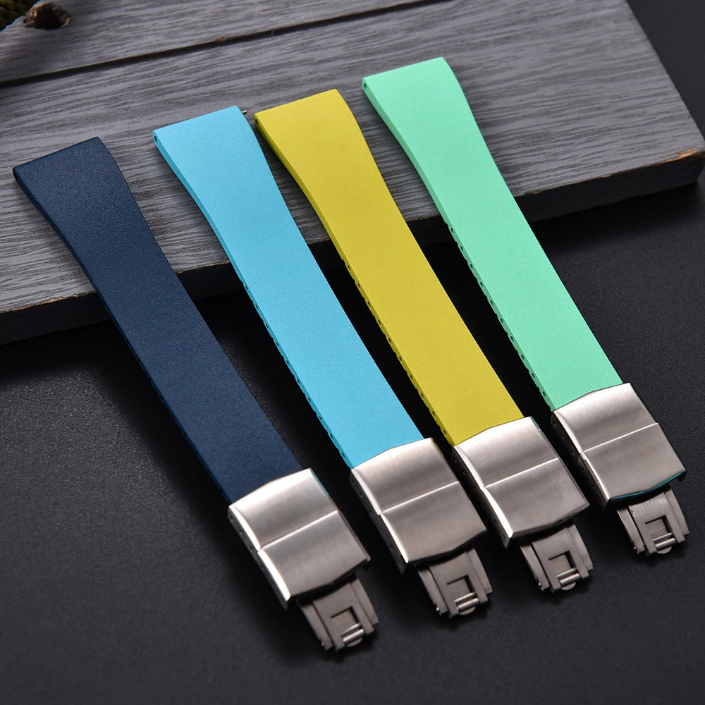 CTS FKM Rubber Watch Strap 16mm 18mm 19mm 20mm 21mm 22mm FKM CTS Watchband Quick Release Butterfly Silver Buckle Cut-To-Size 260304