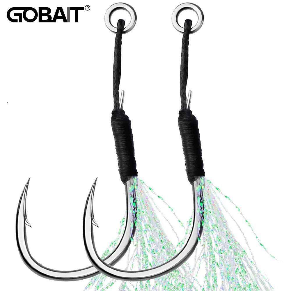 Sharp Assist Hook High Carbon Steel Angle Barbed Thread Feather Cast Jig Fishing Tackle Ring Jigging Tool Pesca Lure Fishhook S260305