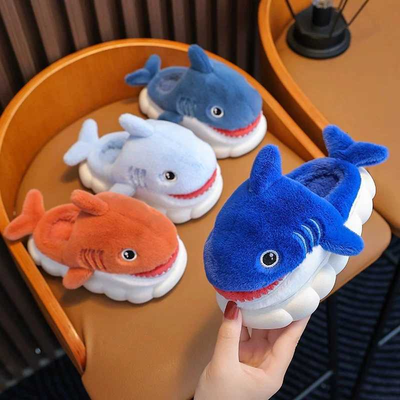 Kids Winter Warm Cotton Slippers Shark Slip-On Shoes for Boys Girls Soft Non-Slip Soles Lightweight Easy Wear Indoor Slipper S260305
