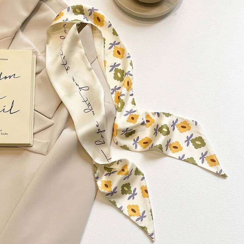 Yellow pastel color multifunctional decoration small silk scarf, women's French hair collar scarf bag accessories 26Y0306
