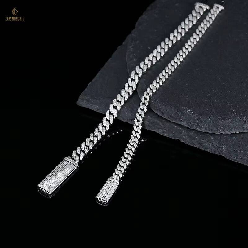 Fashion Hip Hop Jewelry Moissanite 6mm 8mm Moissanite Cuban Bracelet 925 Sterling Silver Vvs Moissanite Double Row Tennis Chain