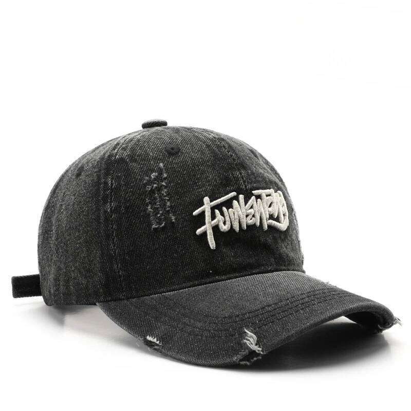 Japanese Retro Washed Denim Letter Embroidered Outdoor Sports Mens Travel Sun Hat Baseball Cap Classic Versatile Comfortable Y260304