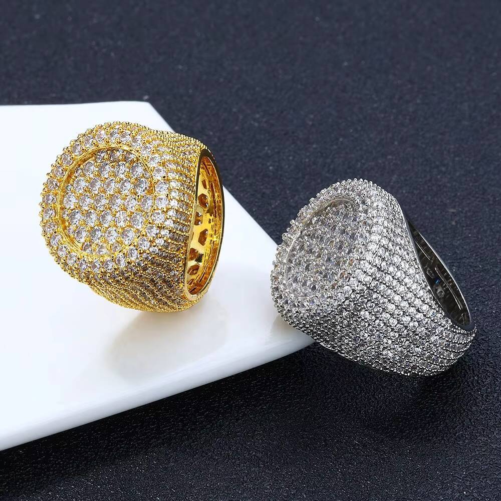 Hip Hop Signet MoissaniteVVS Iced Out Rings for Men 18k Gold Plated Chunky Fine Fashion Jewelry Rings for Women Big Wholesale Rings