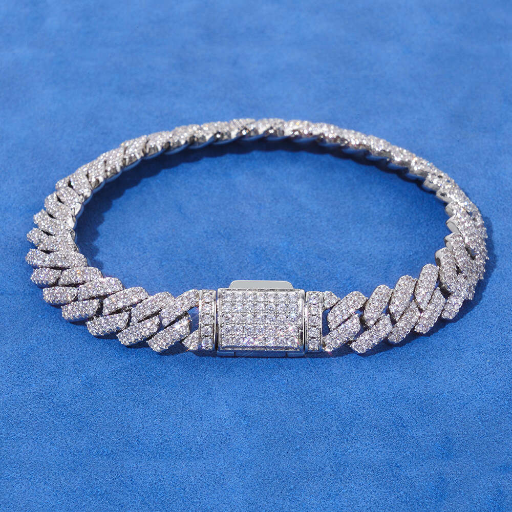 European and American Hip-Hop Cross-Border 8mm Double Row Diamond Cuban Chain Trendy Versatile Rhombus Bracelet for Men High-Quality Jewelry