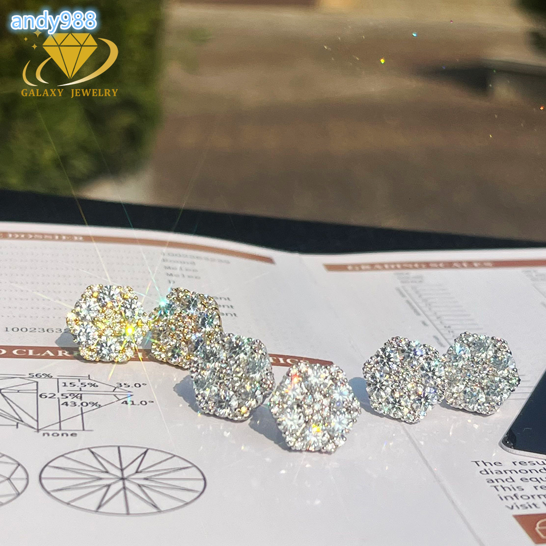 Shining Earrings Silver 925 Screw Back Pass Diamond Test Cluster Snow Flake Moissanite Earrings Iced Out Fine Stud Earrings