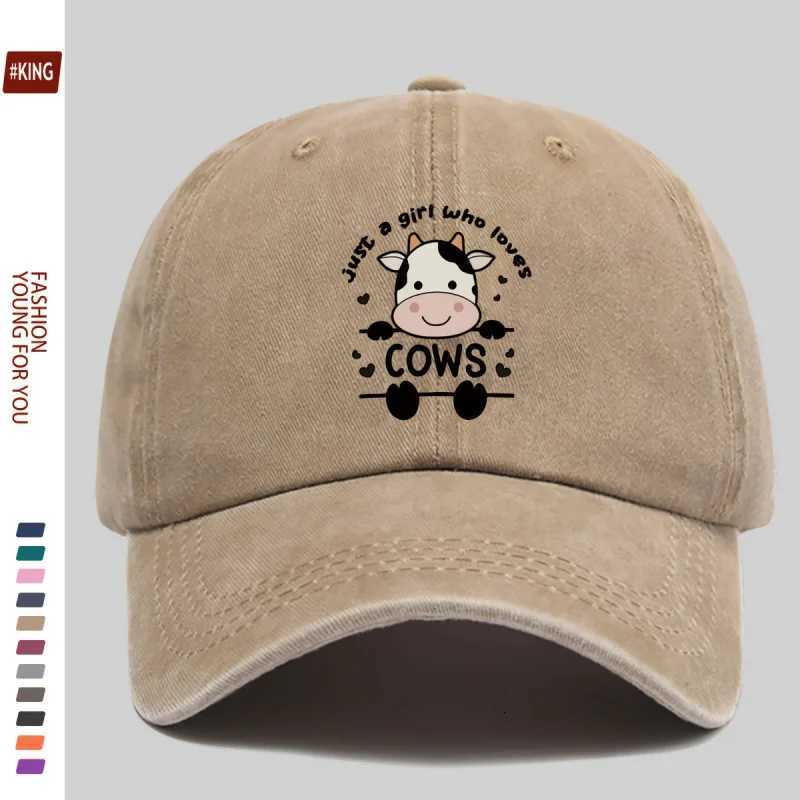 Cute Cartoon Cow Print Washed Vintage Soft Top Sunshade Baseball Cap Unisex Versatile Baseball Cap S260306