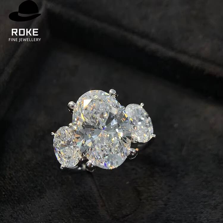 9K-18K White Gold Elegant Statement Women Diamond Ring with Central 601ct Lab-grown Oval Diamond Anniversary