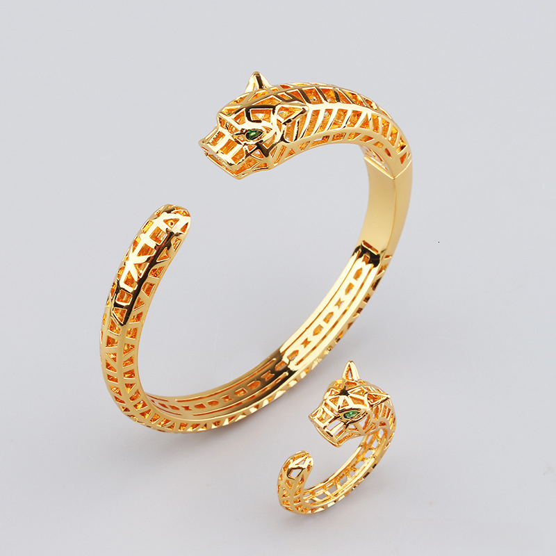 Bracelet Style Bold Punk Hollow Leopard Ring Set Bracelet For Men Women, Unique And Domineering Open Bracelet Jewelry