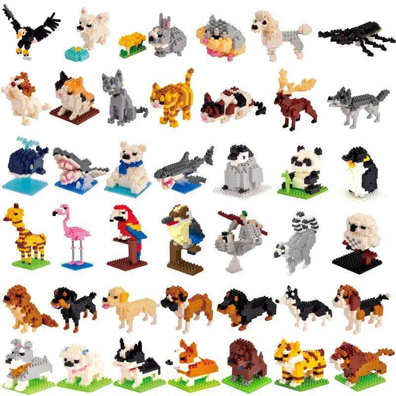 Mini Building Blocks 3D Animal Diamond Model Micro Bricks Dog Cat Bird Moose Wolf Panda Macaw Toys For Children Birthday Gifts Z260305