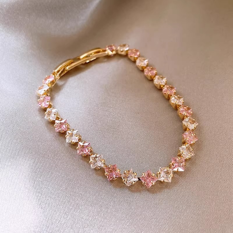 Bracelet Starlight Sweet Style Pink Zircon Bracelet For Women High-Value Student Party Super Sparkling Bracelet