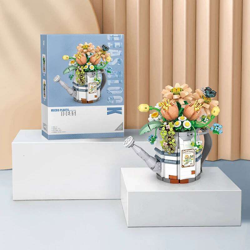 Mini Watering Can Potted Building Blocks Flower DIY Plant Bonsai Bouquet 3D Model Home Decoration Children's Assembled Toy Gift Z260306