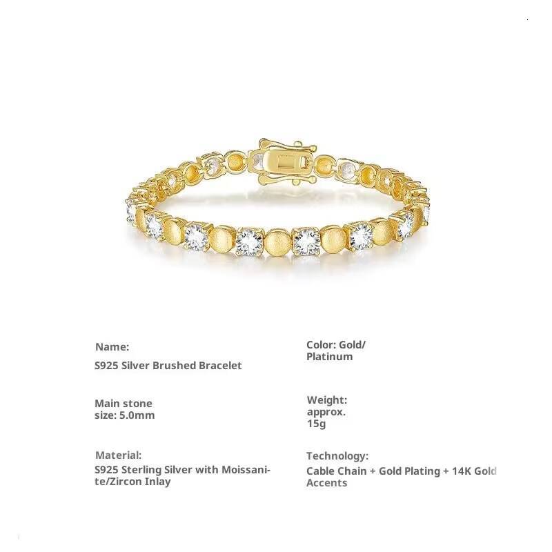 Hot-Selling 50mm S925 Silver Moissanite Tennis Bracelet Classic Antique Brushed Hip-Hop Style Mens Fashion Jewelry Wholesale