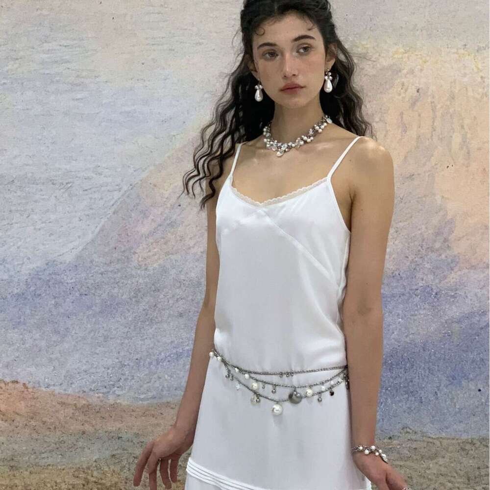 "Song of the Ocean" Pearl Waist Chain with Multi-layered Shell Pendant, Original Design, Fashionable