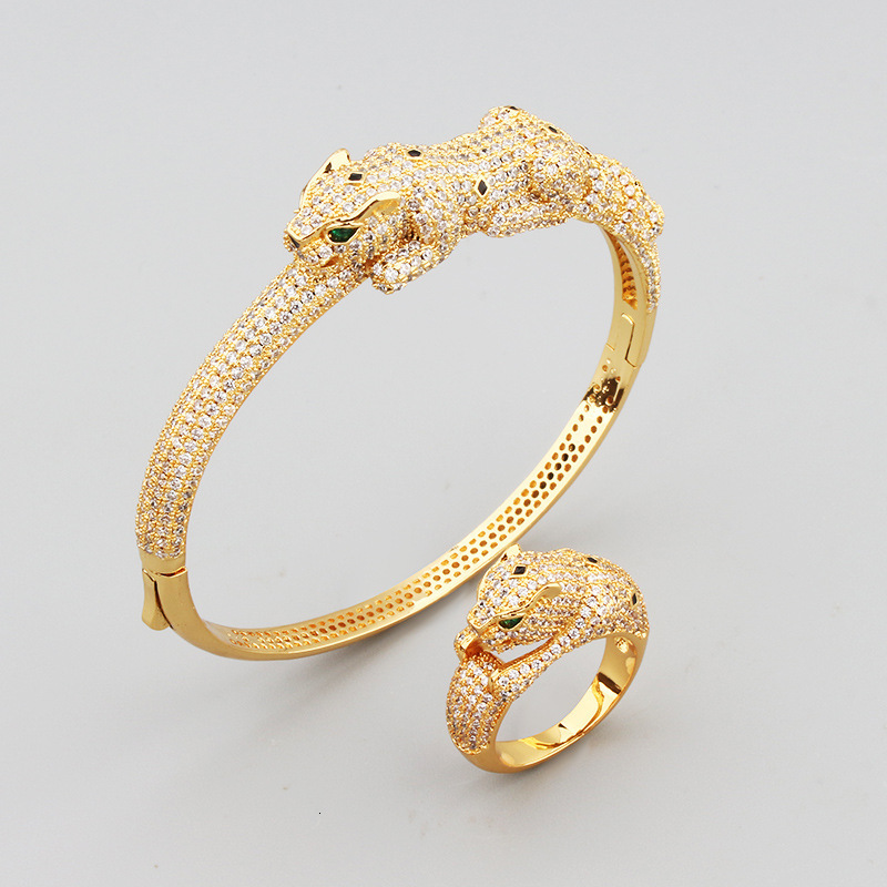 Bracelet Style Elegant Women's Leopard And Ring Set With Unique Punk Design Leopard-Shaped Bracelet