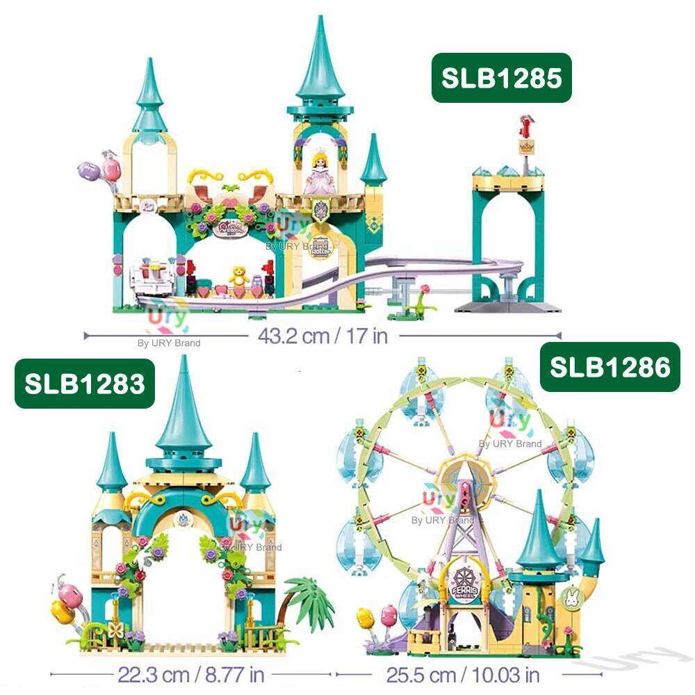 Sluban Friends City Amusement Shuttle Castle Roller Coaster Ferris Wheel Model Building Blocks Set DIY Toy for Girl Gift Z260305