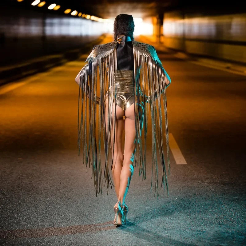 CPSYMYM Gothic Sequin Fringe Tassel Wings Cover Ups Unisex Y2K Cosplay Costumes Capes Streetwear Beach Party Shawl Cloak 260228