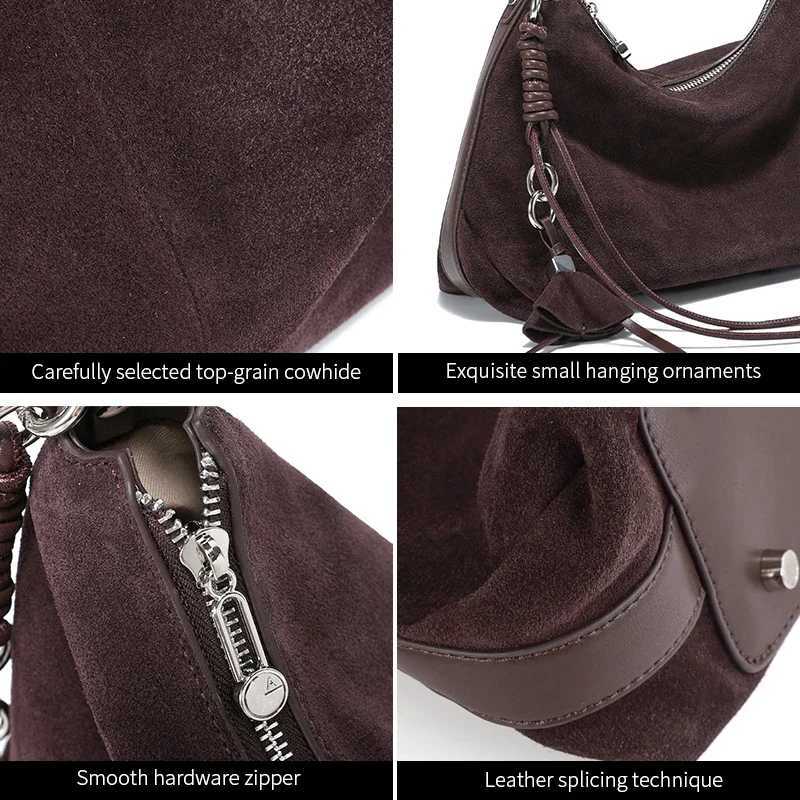 Frosted Genuine Leather Handbag 2025 Winter Womens Natural Suede Leather Shoulder Bag Large Capacity Commuter Tote Bag H260306