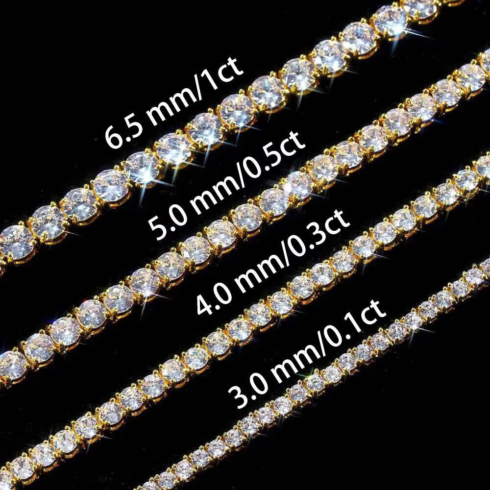 65mm 1CT White 925 Sterling Silver VVS Moissanite Diamond Tennis Link Chain Bracelet Iced Out Unisex Jewelry Men Women Bracelet